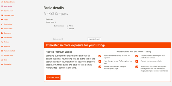 Login to your Hotfrog dashboard