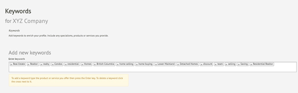 Add keywords to your business listing